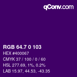 カラーコード: RGB 64.7 0 103 | qconv.com