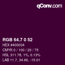 カラーコード: RGB 64.7 0 52 | qconv.com