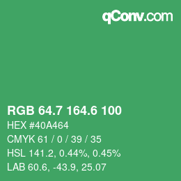 カラーコード: RGB 64.7 164.6 100 | qconv.com