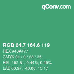 カラーコード: RGB 64.7 164.6 119 | qconv.com