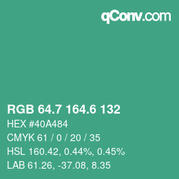 カラーコード: RGB 64.7 164.6 132 | qconv.com