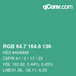 カラーコード: RGB 64.7 164.6 136 | qconv.com