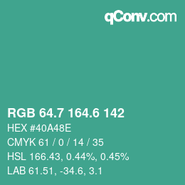 カラーコード: RGB 64.7 164.6 142 | qconv.com