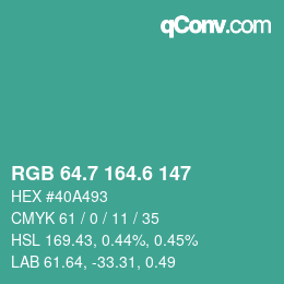 カラーコード: RGB 64.7 164.6 147 | qconv.com