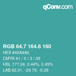 カラーコード: RGB 64.7 164.6 160 | qconv.com