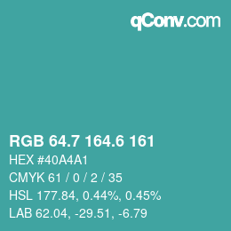 カラーコード: RGB 64.7 164.6 161 | qconv.com