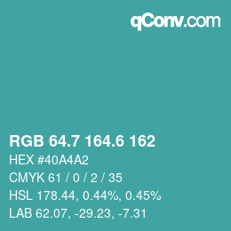 カラーコード: RGB 64.7 164.6 162 | qconv.com