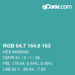 カラーコード: RGB 64.7 164.6 163 | qconv.com