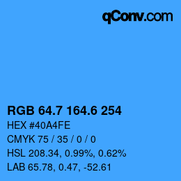 カラーコード: RGB 64.7 164.6 254 | qconv.com