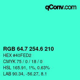 カラーコード: RGB 64.7 254.6 210 | qconv.com