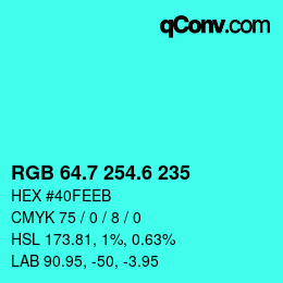 カラーコード: RGB 64.7 254.6 235 | qconv.com