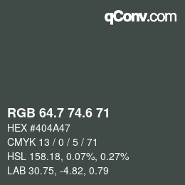 カラーコード: RGB 64.7 74.6 71 | qconv.com