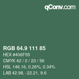 カラーコード: RGB 64.9 111 85 | qconv.com