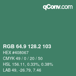 カラーコード: RGB 64.9 128.2 103 | qconv.com