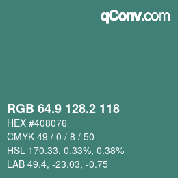 カラーコード: RGB 64.9 128.2 118 | qconv.com