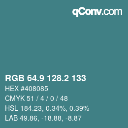 カラーコード: RGB 64.9 128.2 133 | qconv.com