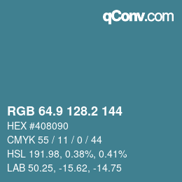カラーコード: RGB 64.9 128.2 144 | qconv.com