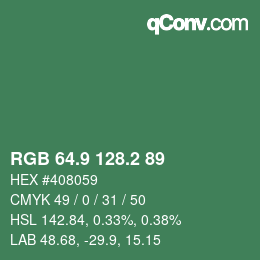 カラーコード: RGB 64.9 128.2 89 | qconv.com