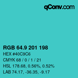 Color code: RGB 64.9 201 198 | qconv.com