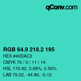 カラーコード: RGB 64.9 218.2 195 | qconv.com