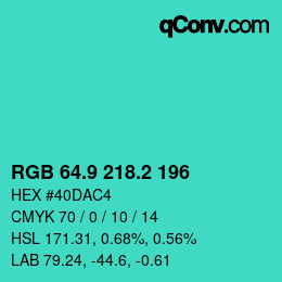 カラーコード: RGB 64.9 218.2 196 | qconv.com