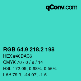 カラーコード: RGB 64.9 218.2 198 | qconv.com