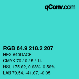Color code: RGB 64.9 218.2 207 | qconv.com