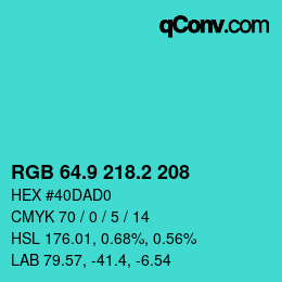カラーコード: RGB 64.9 218.2 208 | qconv.com