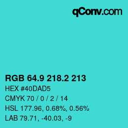 カラーコード: RGB 64.9 218.2 213 | qconv.com