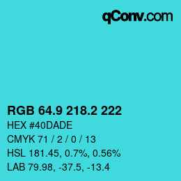 Color code: RGB 64.9 218.2 222 | qconv.com