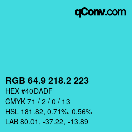 カラーコード: RGB 64.9 218.2 223 | qconv.com