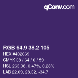 カラーコード: RGB 64.9 38.2 105 | qconv.com