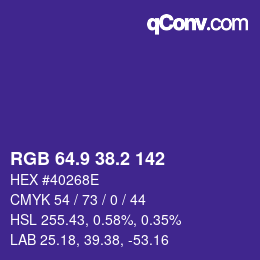 カラーコード: RGB 64.9 38.2 142 | qconv.com