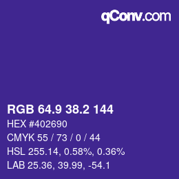 カラーコード: RGB 64.9 38.2 144 | qconv.com