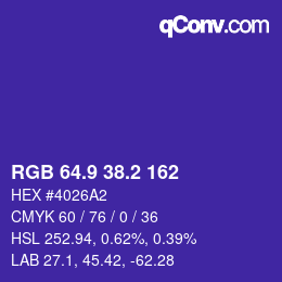 カラーコード: RGB 64.9 38.2 162 | qconv.com