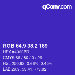 カラーコード: RGB 64.9 38.2 189 | qconv.com