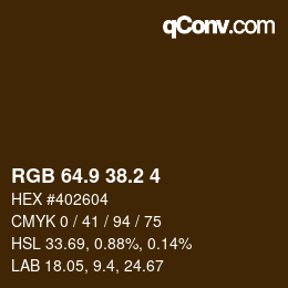 Color code: RGB 64.9 38.2 4 | qconv.com