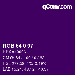 Color code: RGB 64 0 97 | qconv.com
