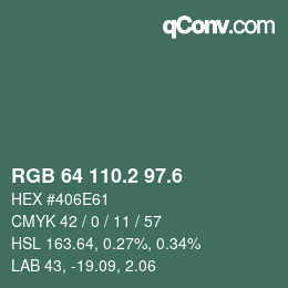 カラーコード: RGB 64 110.2 97.6 | qconv.com