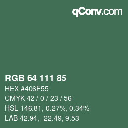 颜色代码: RGB 64 111 85 | qconv.com