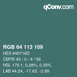 カラーコード: RGB 64 113 109 | qconv.com