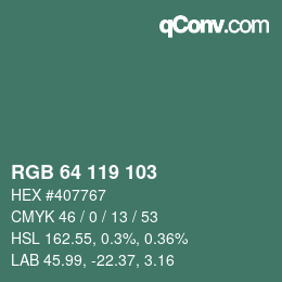 Color code: RGB 64 119 103 | qconv.com