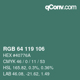 Color code: RGB 64 119 106 | qconv.com