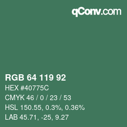 Color code: RGB 64 119 92 | qconv.com