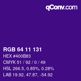 Color code: RGB 64 11 131 | qconv.com
