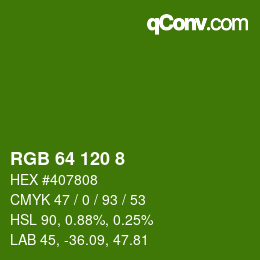 颜色代码: RGB 64 120 8 | qconv.com