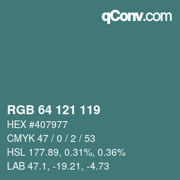 Color code: RGB 64 121 119 | qconv.com