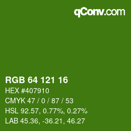 カラーコード: RGB 64 121 16 | qconv.com