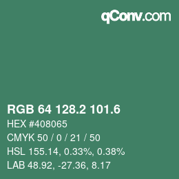 カラーコード: RGB 64 128.2 101.6 | qconv.com