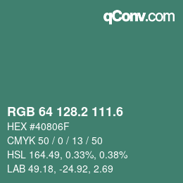 カラーコード: RGB 64 128.2 111.6 | qconv.com